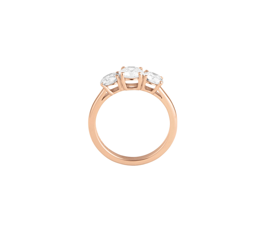 Bague solitaire Trio - Or rose 18K (4,90 g), 3 diamants 2 cts - Profil