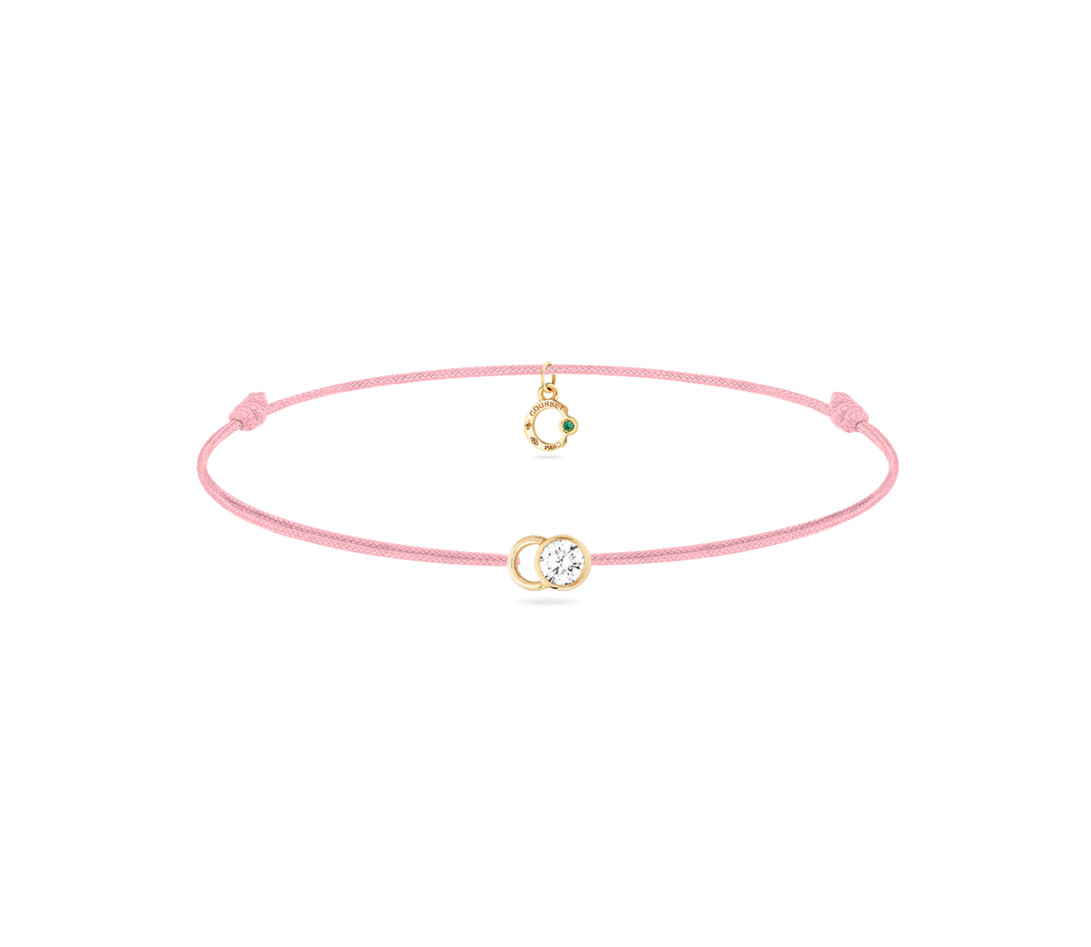 Bracelet cordon LET'S COMMIT rose ballerine en or jaune - Face