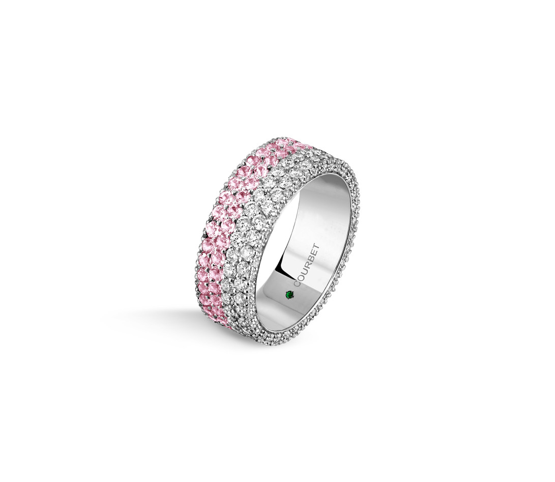 Bague TENNIS pavée PM rose et blanc en or blanc - vue 2