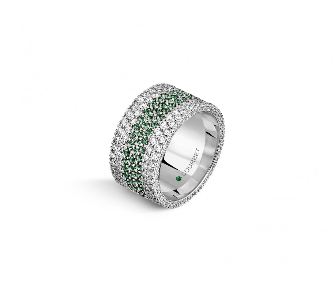 Bague TENNIS pavée vert et blanc en or blanc - vue 2