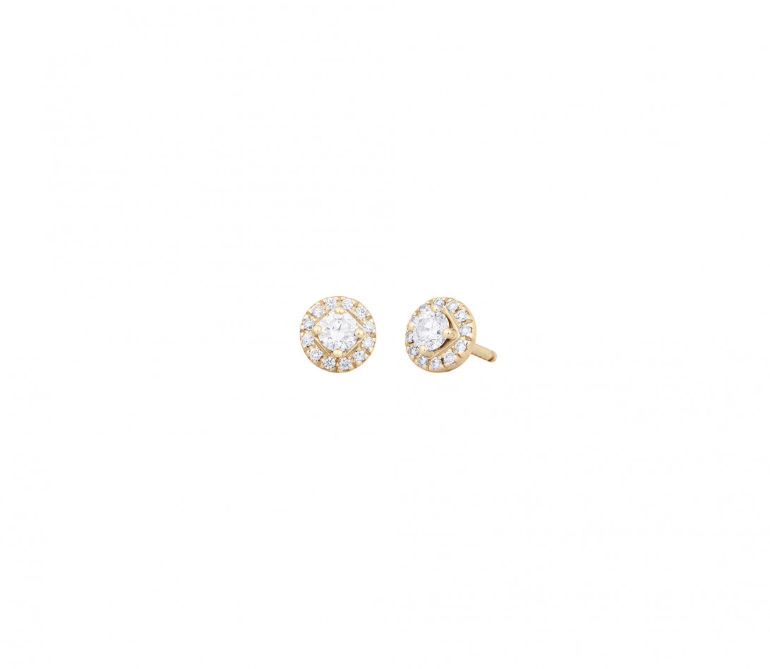 Boucles d'oreilles puces Halo en or jaune et diamants de synthèse 0,1ct