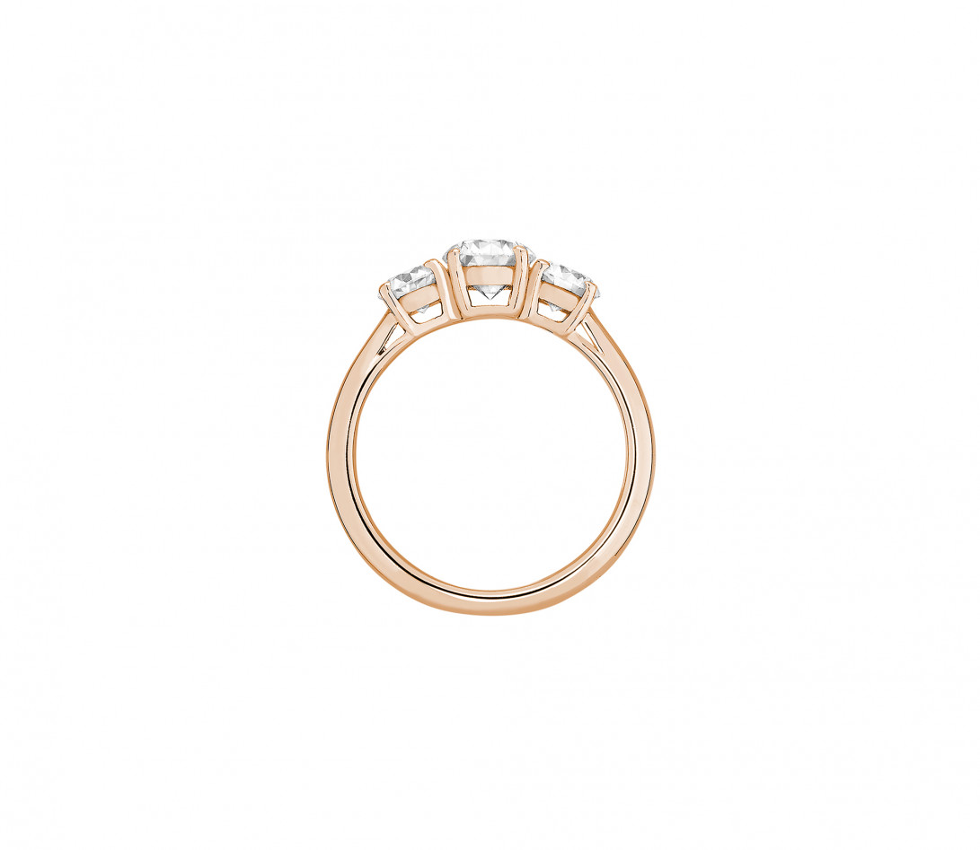 Bague solitaire Trio - Or rose 18K (4,30 g), 3 diamants 1,45 cts - Profil