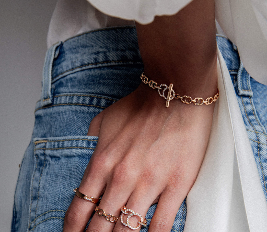 Bracelet chaîne CELESTE fermoir pavé en or rose - Vue 4