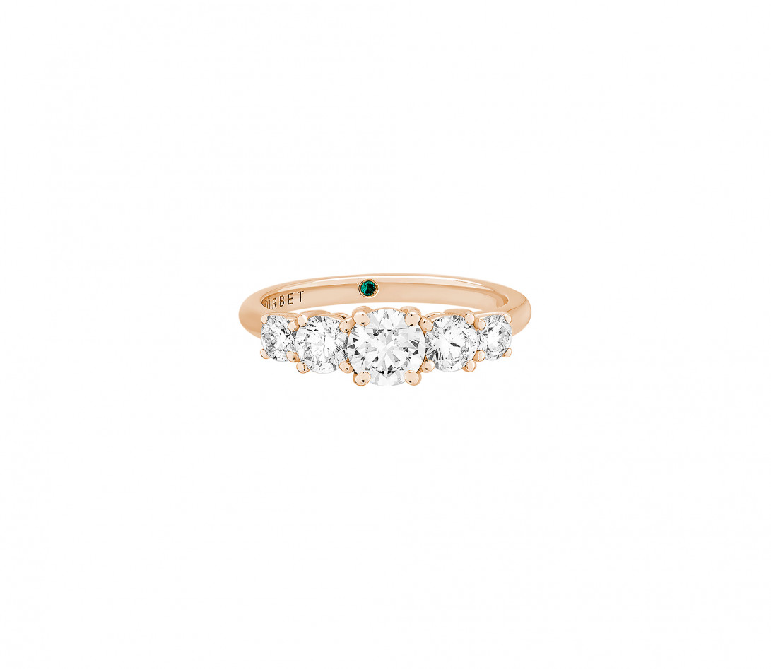 Bague solitaire Quintet - Or rose 18K (4,50 g), 5 diamants 1,20 cts - Face