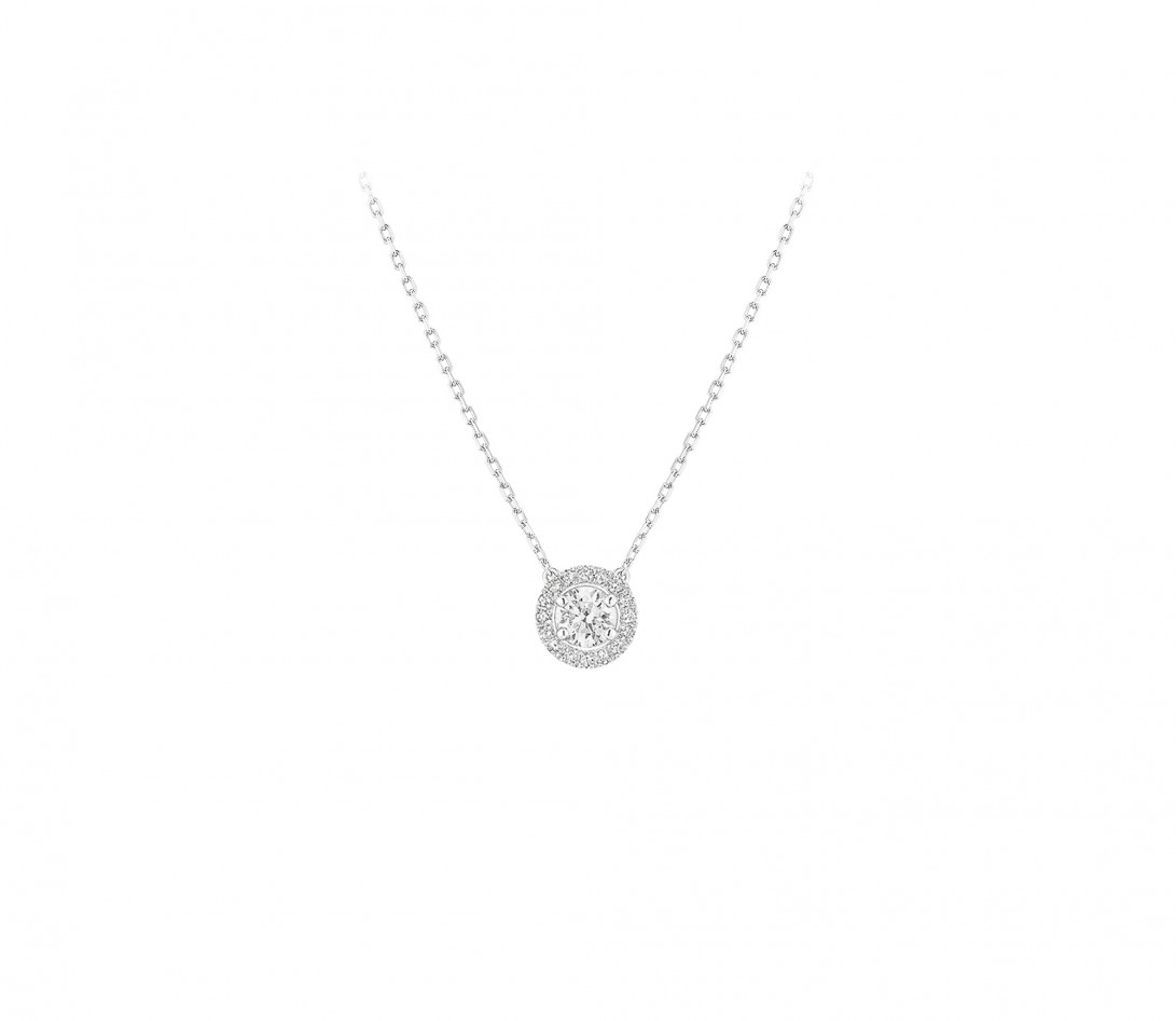 Collier Halo en or blanc et diamants de synthèse 0,6ct